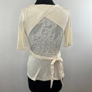 Anthropologie Vanessa Virginia Cream Short Sleeve Eliora Wrap Lace Top Size XS